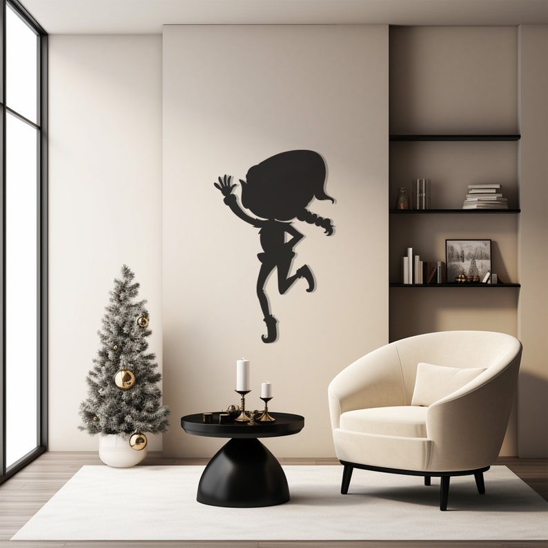 Christmas Girl Elf Wall Decor, Metal Wall Art Winter Design