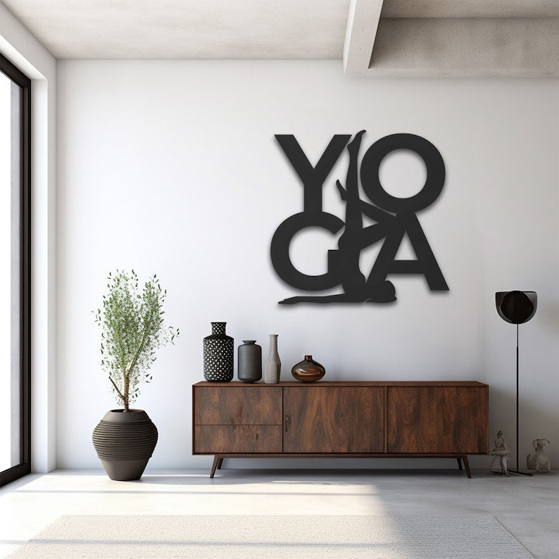 Modern Yoga Metal Wall Art, Zen Decor