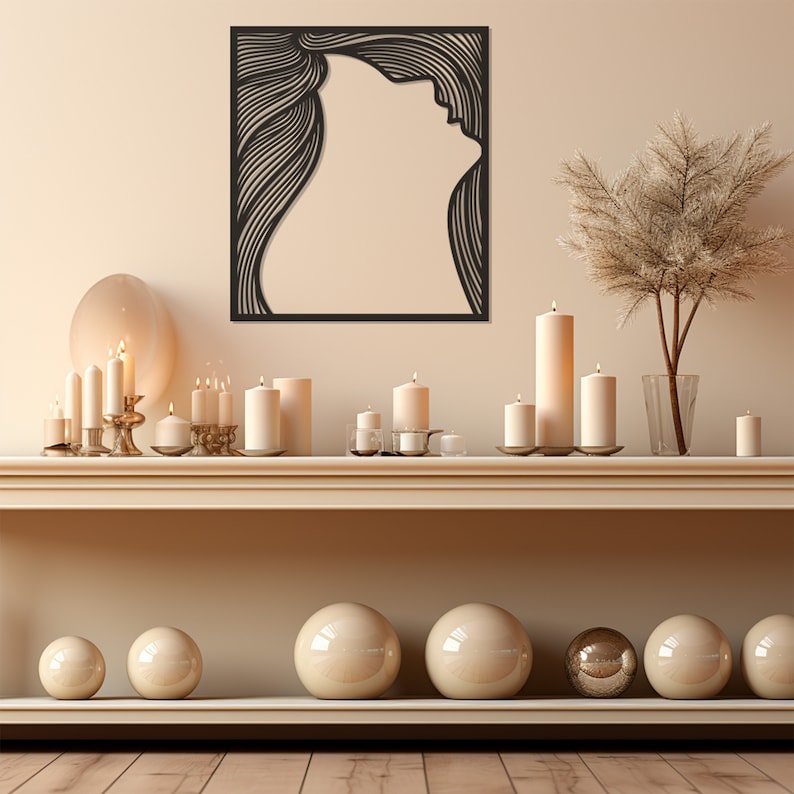 Chic Woman Silhouette Metal Wall Art, Elegant Female Figure Home Decor