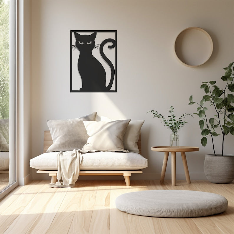 Modern Metal Wall Art, Cat Silhouette Decor