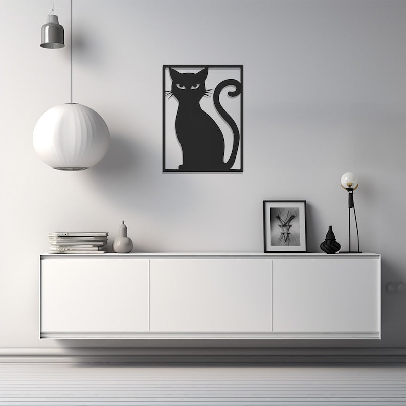 Modern Metal Wall Art, Cat Silhouette Decor