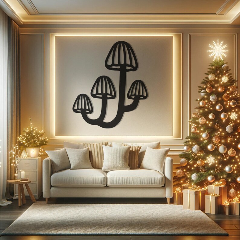 Whimsical Metal Wall Art, Mushroom Forest Scene