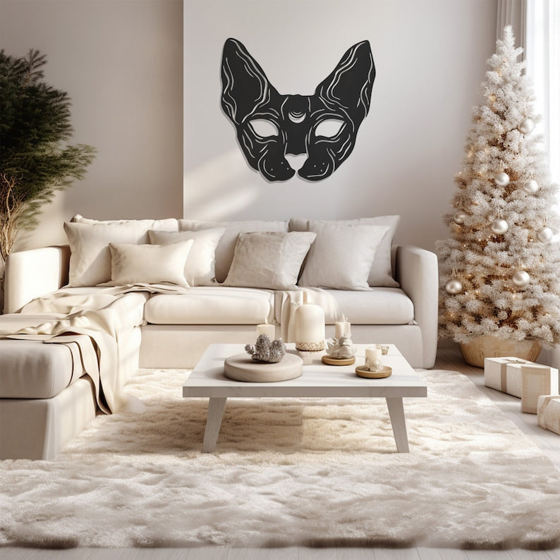 Sphinx Inspired Metal Wall Art, Elegant Cat Silhouette Home Decor