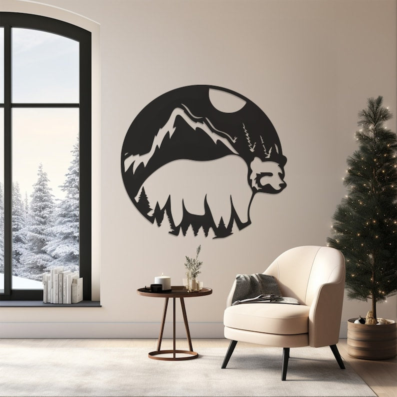 Rustic Bear Pattern Wall, Wall Decor, Metal Wall art