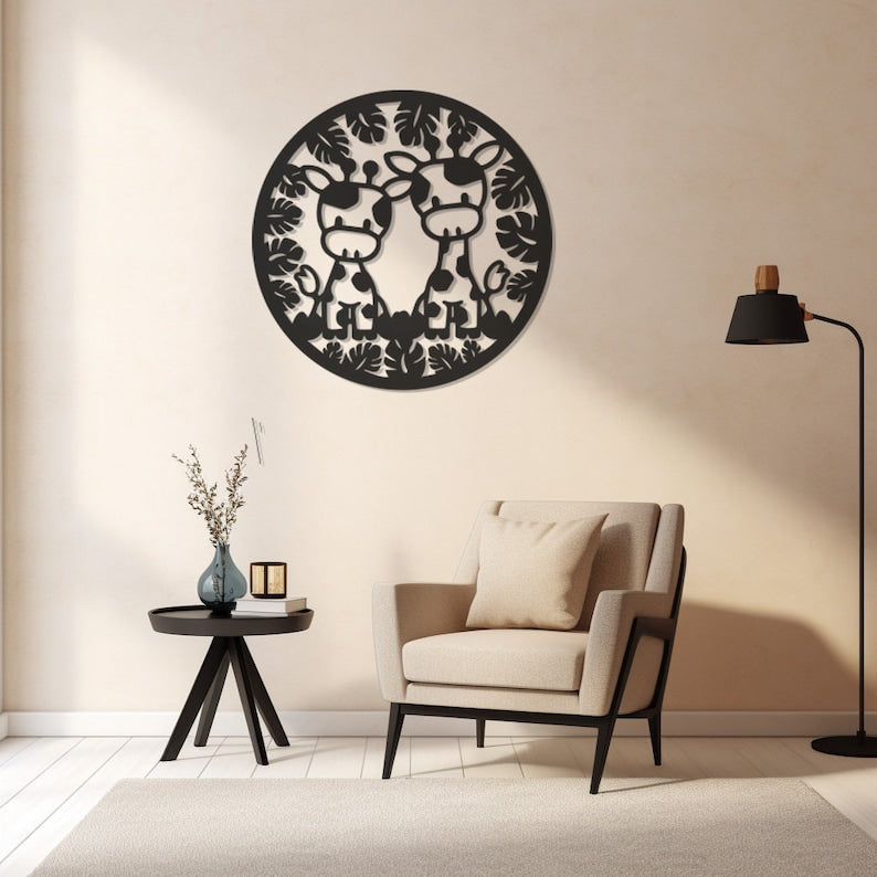 Modern Metal Wall Art, Little Giraffes Family