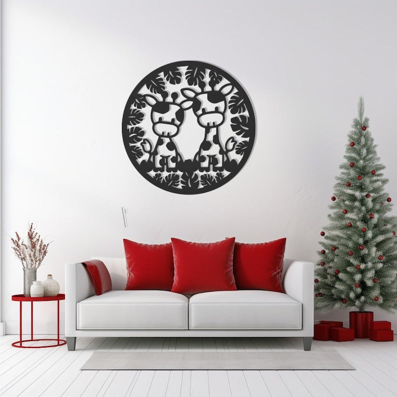 Modern Metal Wall Art, Little Giraffes Family