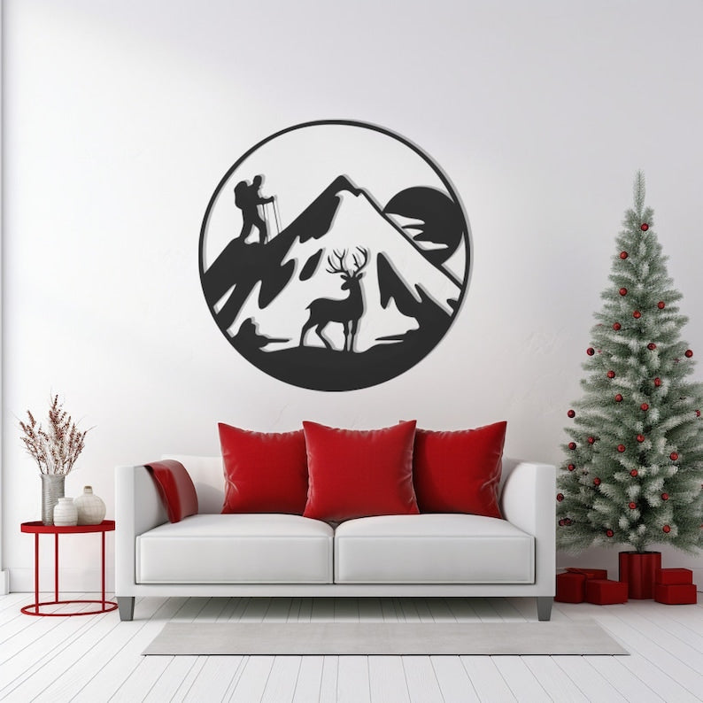 Rustic Mountain Scene Metal Wall Art, Outdoor Nature Inspired Decor